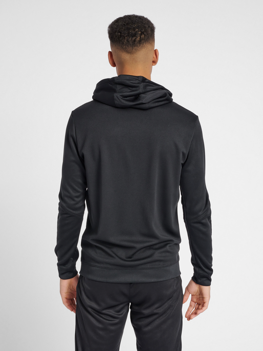 hmlAUTHENTIC POLY ZIP HOODIE, BLACK/WHITE, model