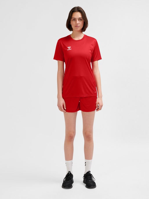 hmlESSENTIAL JERSEY S/S WOMAN, TRUE RED, model