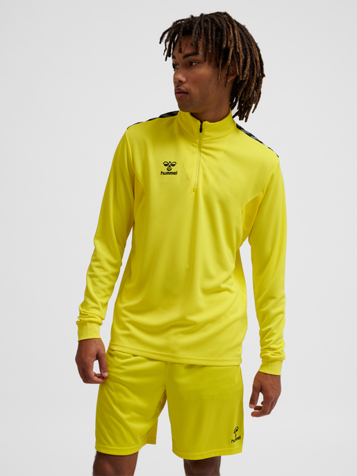 hmlAUTHENTIC HALF ZIP SWEAT, BLAZING YELLOW, model