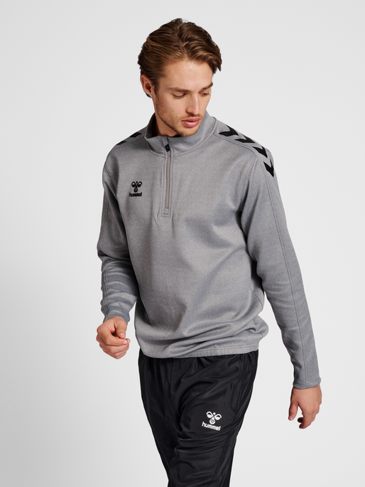 hmlCORE XK HALF ZIP POLY SWEAT, GREY MELANGE, model