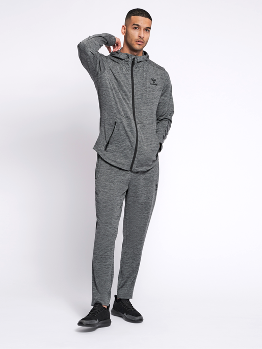 hmlASTON ZIP HOODIE, DARK GREY MELANGE, model