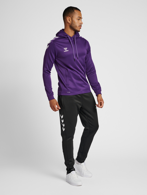 hmlCORE XK POLY SWEAT HOODIE, ACAI/WHITE, model